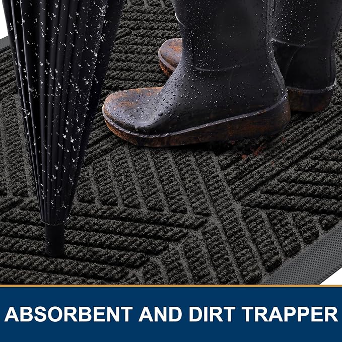 Smiry Front Door Mat Outside Entrance, Heavy Duty Sturdy Natural Rubber Doormat, Trap Dirt and Moisture, Easy Clean Low Profile Mats for Indoor Outdoor Entry, Irregular Triangle (47x32, Charcoal)