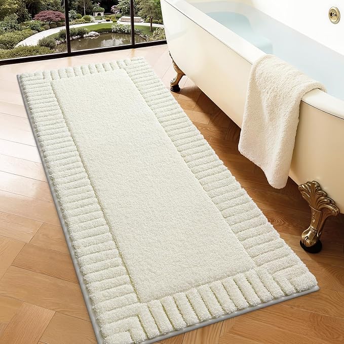 LUMI Bathroom Rugs Non Slip with Rubber Backing, Extra Soft Plush Microfiber Bath Rug Absorbent, Machine Washable Bath Mat Quick Dry for Tub, Shower, Hotel, Ivory White, 24"x60"