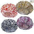4 PCS Shower Caps for Women, Elastic and Reusable Bath Caps, Double Waterproof Layers Shower Cap, Bathing Shower Caps, Environmental Protection Hair Bath Hat - Printed Color