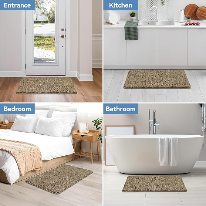 Bcoimo 36x24 Chenille Bath Mat – Non-Slip with Backing Bath Rug Ultra-Absorbent and Machine Washable Bathroom Mat Quick-Dry Design. Ideal for Bathroom Shower and Tub Areas