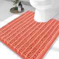 Smiry Bathroom Toilet Rugs U Shaped 24x20, Extra Soft Absorbent Non Slip Rubber Backing Chenille Contour Bath Rugs for Toilet, Machine Washable Contoured Bath Mats, Coral