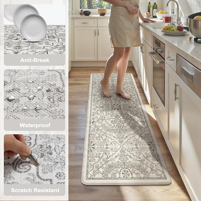 KIMODE Anti Fatigue Kitchen Mats, Light Grey Distressed Kitchen Runner Rugs, Padded Kitchen Mat for Floor, Comfort Standing Desk Mat, Cushioned Kitchen Mats for Floorfor Laundry Office Sink 24"x59"