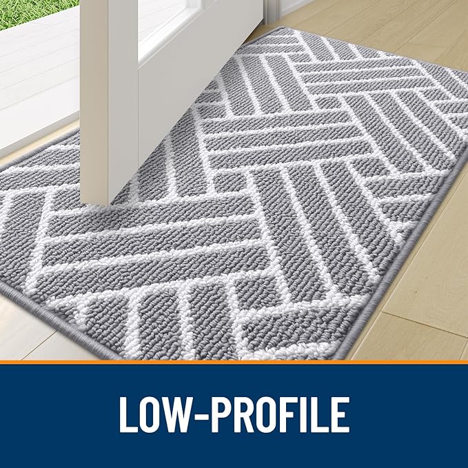 OLANLY Indoor Door Mat, 36x24 Inch, Dirt Resistant and Absorbent, Non-Slip Rubber Backing Floor Mats, Easy Clean Low-Profile Doormat for Entryway, Front Door, and Inside Entrance, Light Grey