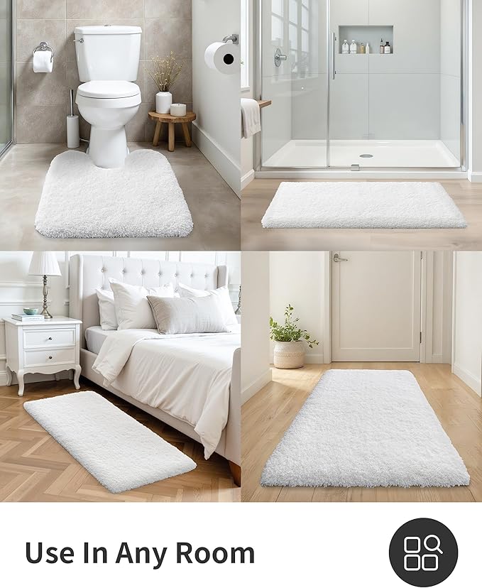 ILANGO White Christmas Bathroom Rugs 24" × 17" Non Slip & Super Absorbent Extra Thick Soft, Washable Bath Mat for Floor, Non Shedding Microfiber Plush Shaggy Bath Rug for Bathtub Shower Room Sink