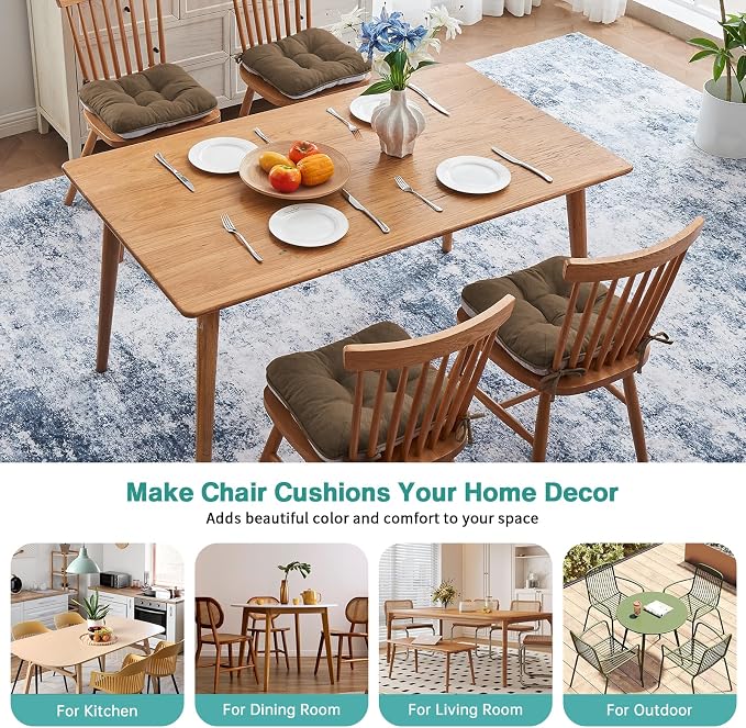 BETU Chair Cushions for Dining Chairs,3.5" Thick Kitchen Table Chair Pads with Ties,Non Slip Backing and Covers,Seat Cushion for Dining Room,Bar,Patio Chairs,18"X18"X3.5"
