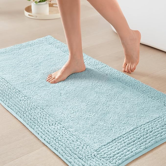 Madison Park Splendor Reversible 100% Cotton Tufted Bathroom Rug-3000 GSM Hotel Quality Luxurious Plush Medium Pile Bath Mat Absorbent, Quick Dry, Shower Room Décor, 21x34, Blue