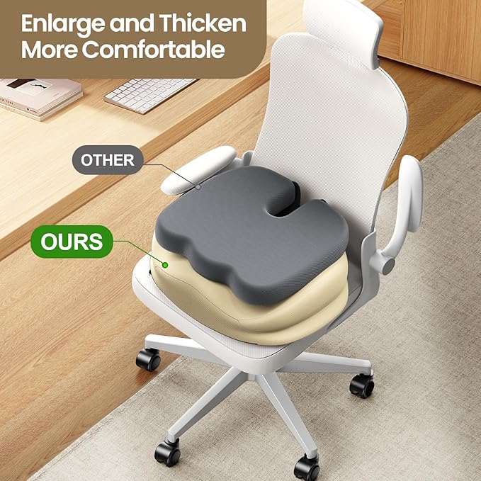 Benazcap Large Seat Cushion for Office Chair, Memory Foam, Beige