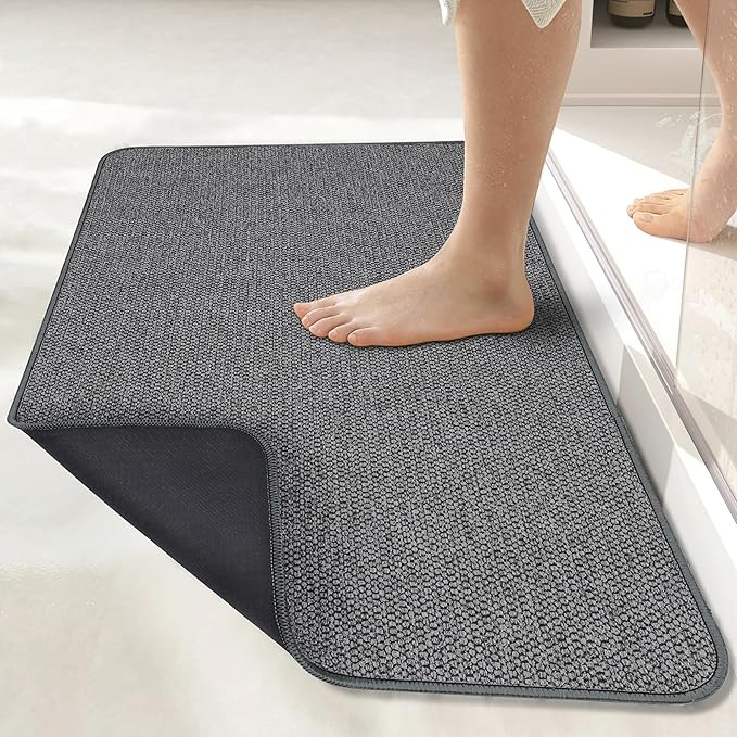 Bosap Bath Mat,Ultra Thin Bathroom Runner Rugs,Large Bath Mats for Bathroom,Quick Dry,Non-Slip,Machine Washable,Low Pile,Bath Rug,Shower Outside,Sink,Home Decor Accessories.Dark Grey,3'x6'(36x72inch)