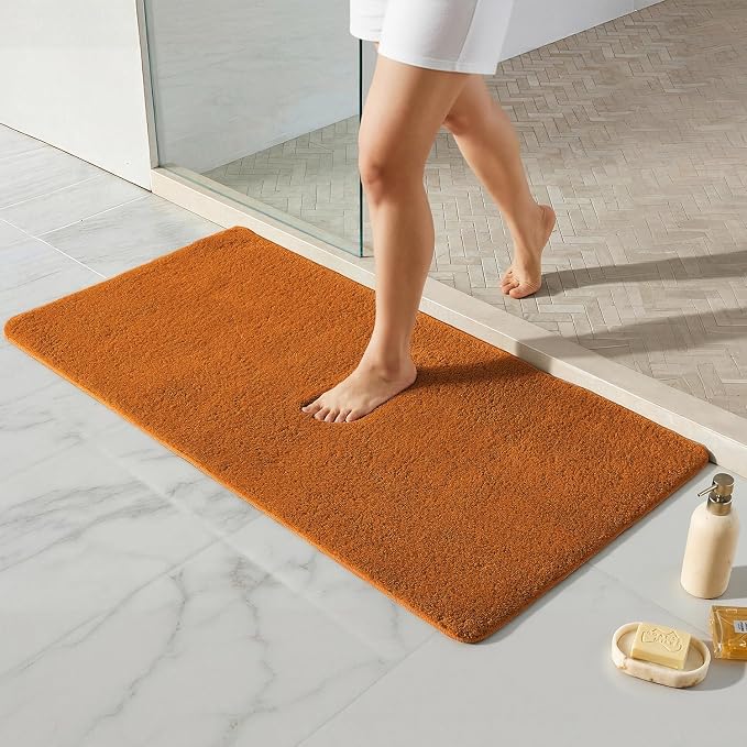 TYUU Orange Bathroom Rugs, Ultra Soft Bath Rugs Non Slip Washable, Super Absorbent Quick Dry Bath Mat with Rubber Backing for Bathroom Floor, Shower, or Sink, Orange 24" x 48"