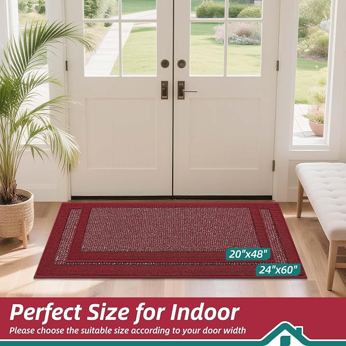 BEQHAUSE Indoor Door Mat 20" x 48", Dirt Trapper Door Mats Non-Slip Entryway Rugs Washable, Resist Dirt Absorbent Welcome Mat, Low Profile Floor Mats for Front Back Door and Entryway, Red
