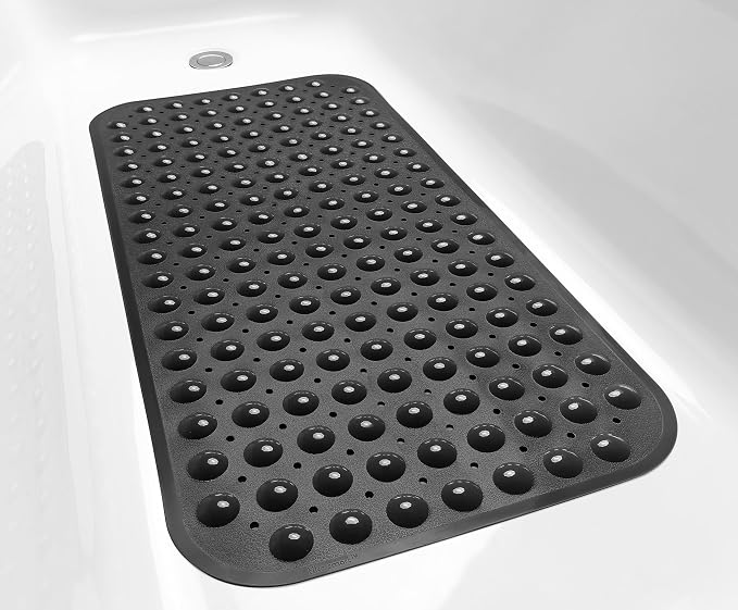 Large Non-Slip Bathtub & Shower Mat 31 inch x16 inch (Smooth/Non-Textured Tubs Only) Safe, Clean, Machine-Washable, Superior Grip&Drainage, Vinyl, Opaque Black, Medium