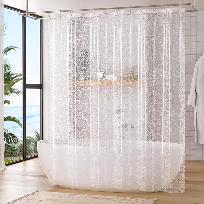 Titanker Clear Shower Curtain Liner with Water Cube, Medium Weight Plastic Shower Liner PEVA Waterproof Shower Curtains for Bathroom with Big Stones and Grommets, 72x72 Inches