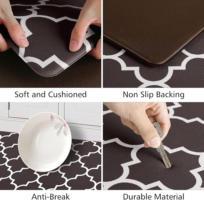 KMAT Kitchen Mat [2 PCS] Cushioned Anti-Fatigue Floor Mat, Waterproof Kitchen Mats and Rugs Heavy Duty PVC Ergonomic Comfort Standing Foam Mat for Kitchen, Floor Home, Office,Laundry,Chocolate