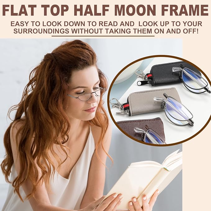 touk Foldable Reading Glasses Anti Blue Light, Soft Nose Pad Spring Hinge Compact Readers Portable Case for Men Women 2 Pack