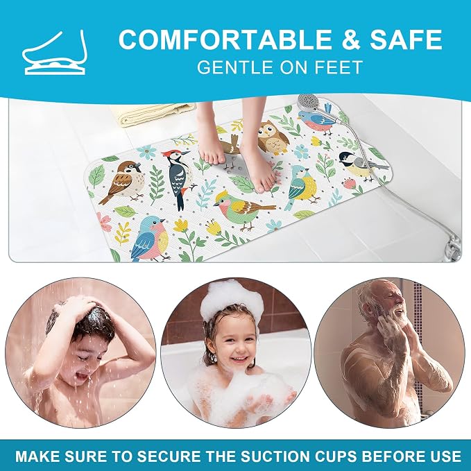 XIYUNTE Baby Bath Mat for Tub Non Slip Kids, BPA Free Extra Long Bathtub Mat 40x16 with Drain Holes and 200 Suction Cups, Non Toxic Machine Washable Toddler Bath Mat, Eco-Friendly Certified