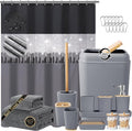 Bathroom Accessory Set – Bathroom Set with Glitter Shower Curtain, Towel Set,24 Piece Grey Shower Curtain, Bathroom Accessories Set with Shower Curtain Set for Home Decor