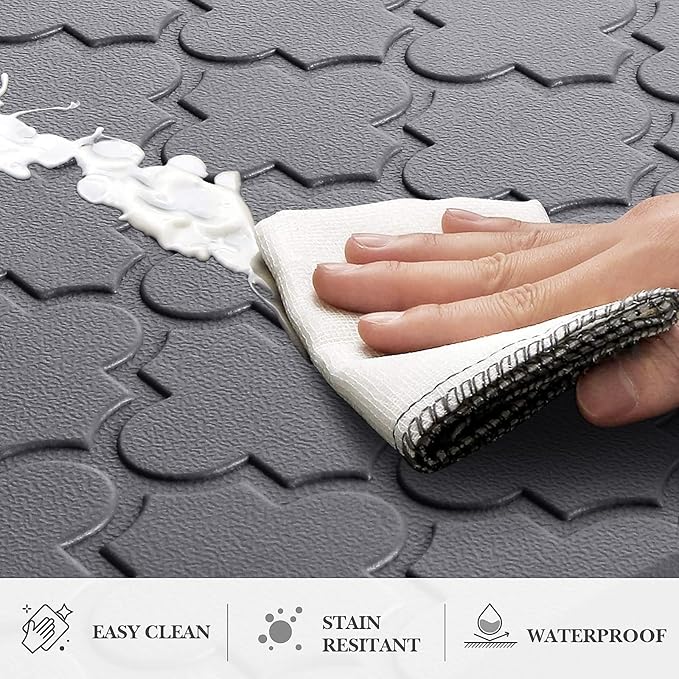 Kitchen Mat [2 PCS] Cushioned Anti-Fatigue Floor Mat Water Resistant Non-Skid Kitchen Mats and Rugs Ergonomic Comfort Foam Kitchen Rugs Standing Mat for Floor Office Sink (Grey,20"x30"+20"x47")