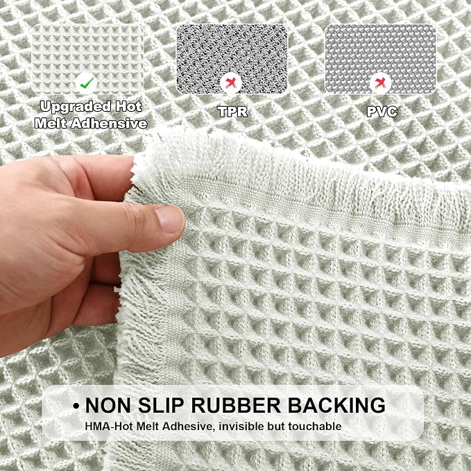 JIUZHEN Set of 2 Waffle Bath Mats Super Absorbent Bath Mat Non Slip Bathroom Rugs for Bathroom Floor Dry Fast Washable Boho Rugs for Beside Tub, 16" x 24" +20" x 32", Cream