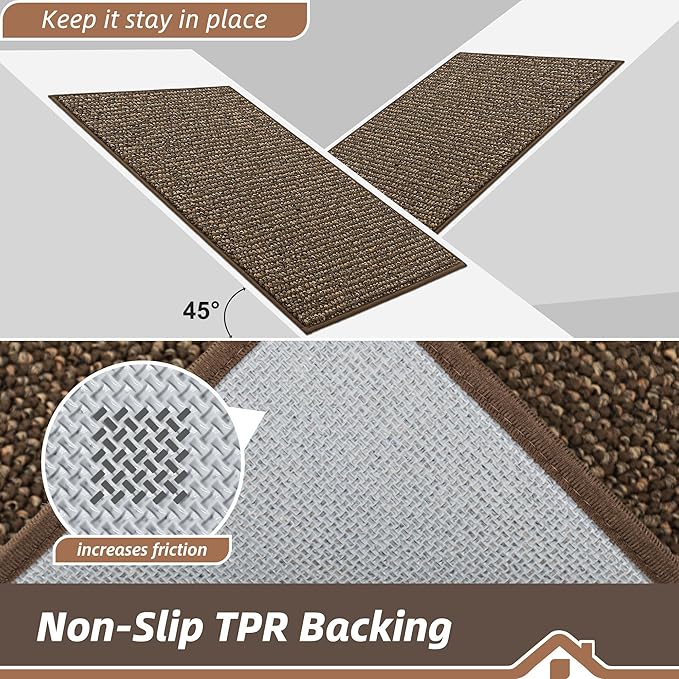 BEQHAUSE Dirt Trapper Door Mat 20" x 32", Non-Slip Washable Doormats Entrance Mat, Dirt Resistant and Absorbent Welcome Mat, Low Profile Floor Mats for Front Back Door and Entryway, Brown