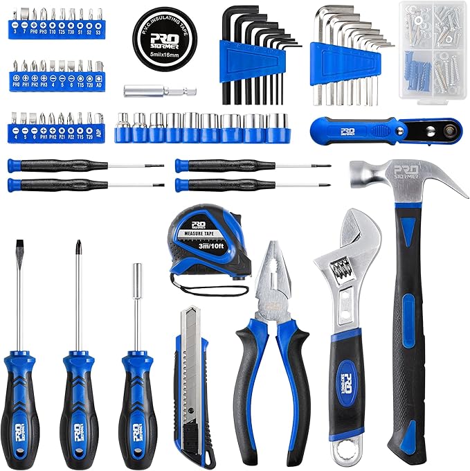 Prostormer 160-Piece Home Repair Tool Set, General Household Hand Tool Kit with Toolbox Storage Case for House, Garage, College Dorm and Office (Blue)