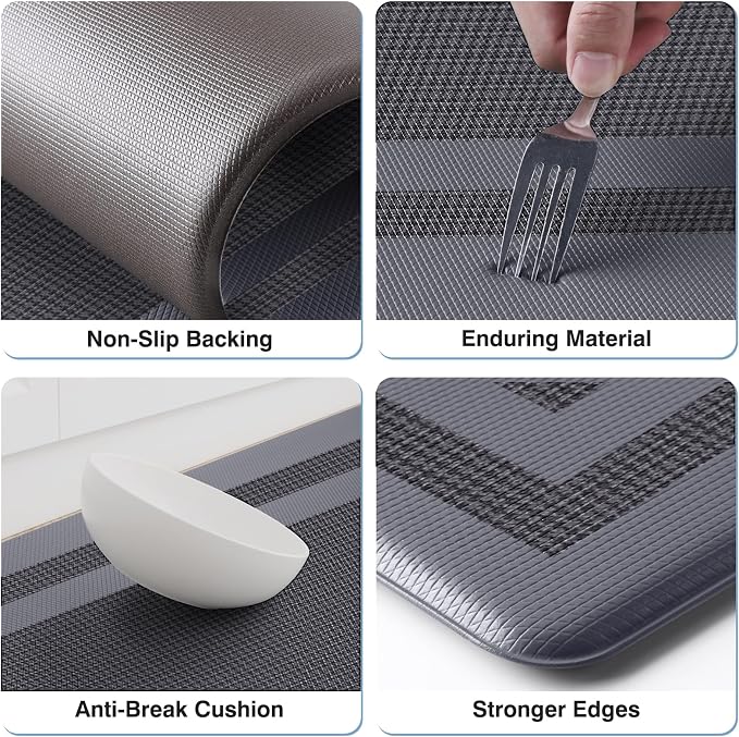 LuxStep Kitchen Mats [2 PCS] Cushioned Kitchen Rugs Anti-Fatigue Floor Comfort Mat,Non-Slip Standing Desk Mat,Waterproof Kitchen Rug Set for Kitchen,Floor,Office,Classic Gray