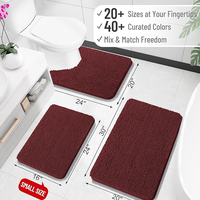 OLANLY Large Bathroom Rugs 59x35, Soft Absorbent Chenille Bath Rugs, Rubber Backing Quick Dry, Machine Washable Bath Mats for Bathroom Floor, Tub and Shower, Home Decor Accessories, Andorra Red-Brown