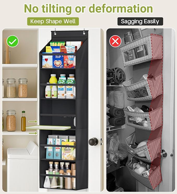 AOODA 2 Pack Over the Door Organizer, Large Capacity Closet Door Hanging Organizer, Clear Deep Pockets Baby Storage for Nursery, Bathroom, Bedroom, Pantry, Diapers (Black)