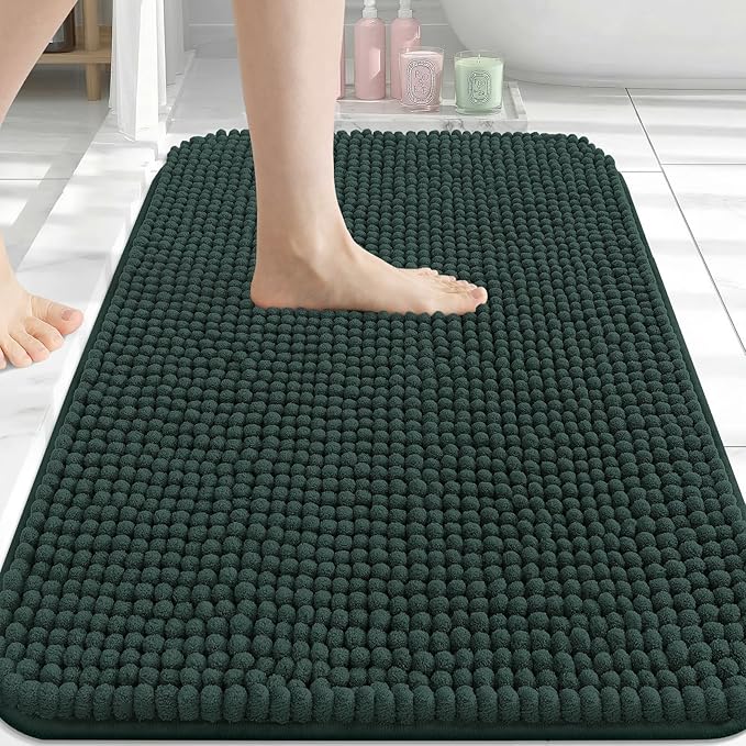 Arotive Bathroom Rugs 30" x 20", Ultra Soft Absorbent Chenille Bath Rugs, Non-Slip Rubber Backing, Machine Washable Bath Mats for Bathroom Floor, Tub and Shower, Home Decor Accessories, Dark Green