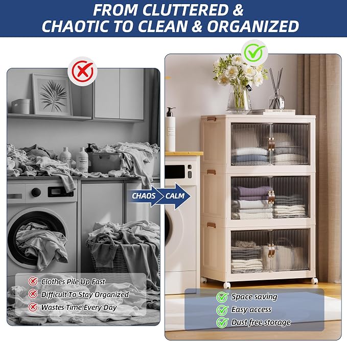 SAILUN 127Gal/508Qt Extra Large Stackable Storage Bins Folding Collapsible Storage Bins with a Lid, Closet Organizers Blush White 28" W x 17" D x 61" H