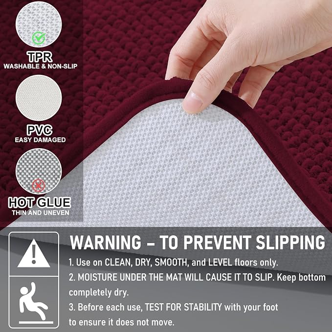 Arotive Bathroom Rugs 47" x 24", Ultra Soft Absorbent Chenille Bath Rugs, Non-Slip Rubber Backing, Machine Washable Bath Mats for Bathroom Floor, Tub and Shower, Home Decor Accessories, Burgundy