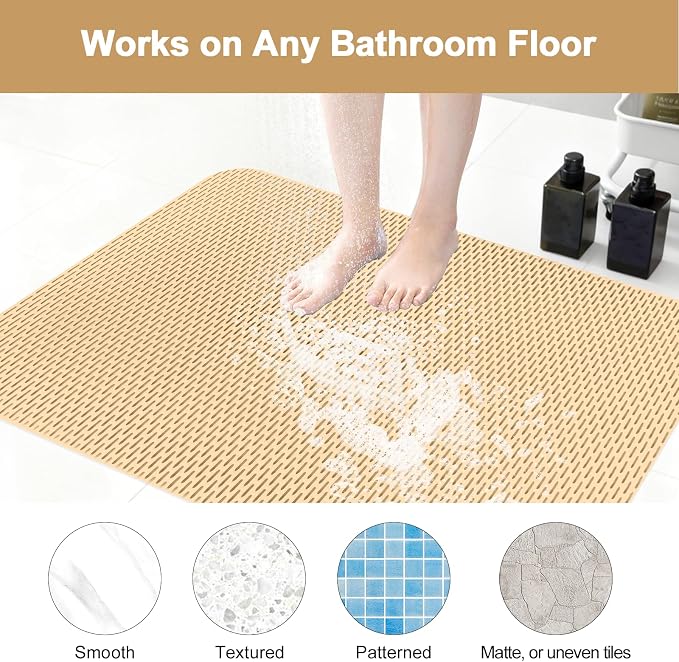 Square Shower Mat: 32"x32" Extra Large Non Slip Shower Mats for Inside Shower, Trimmable PVC Anti Slip Shower Stall Mats, Quick Dry Stand Up Shower Mat for Elderly, Kids