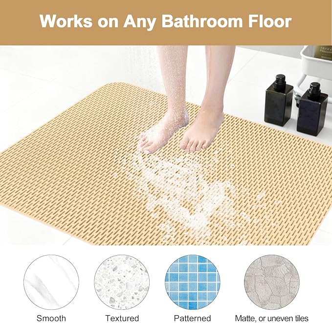 Non Slip Shower Mat: 35"x24" Extra Large Shower Mats for Inside Shower,Trimmable PVC Anti Slip Shower Stall Mats, No Odor, Quick Drying Shower Mats for Floor, Bathroom, Home, Kitchen, Hotel