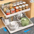 DOMNIU 2 Pack Pull Out Cabinet Organizers Expandable (13''-19''), Plastic Slide Out Drawers for Kitchen, Bathroom, Pantry, Under Sink Storage, Pull Out Drawers Fixed with Adhesive Nano Film (White)