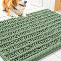 Smiry Dog Door Mat for Muddy Paws 30x20, Absorbent Dirt Trapper, Non-Slip Washable Chenille Entryway Rug for Inside Floor, Olive Green, Layered Pattern