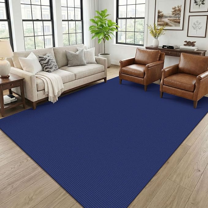 KOZYFLY 6x9 Dining Room Rugs, Washable Area Rug for Living Room, Non Slip Rugs for Bedroom, Braided Floor Carpet for Nursery, Office, Cotton Rug Home Indoor Decor, Royal Blue/Navy