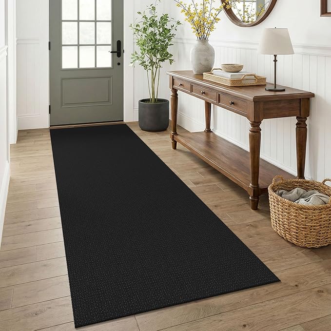 KOZYFLY Black 3x7 Washable Kitchen Runner Rug, Non Slip Wide Runners for Hallway, Cotton Entryway Runner, Braided Floor Carpet for Entry, Kitchen, Bedside, Hall, Black/Dark Grey