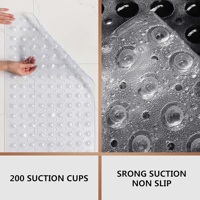 Upgrade Baby Bath Mat Non Slip Extra Long Bathtub Mat for Kids 40 X 16 Inch - Eco Friendly Bath Tub Mat with 200 Big Suction Cups,Machine Washable Shower Mat,Clear