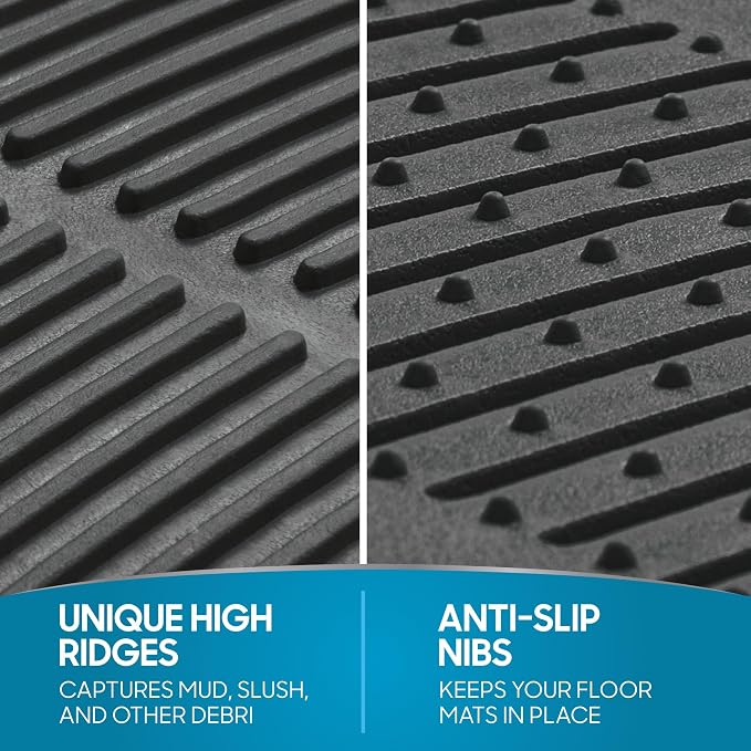 BDK ProLiner Floor Mats for Cars Trucks SUV, 2-Piece All-Weather Car Mats with Universal Fit Design, Durable Car Floor Mats with Capture Ridges, Waterproof Rubber Floor Mats for Cars (Gray)