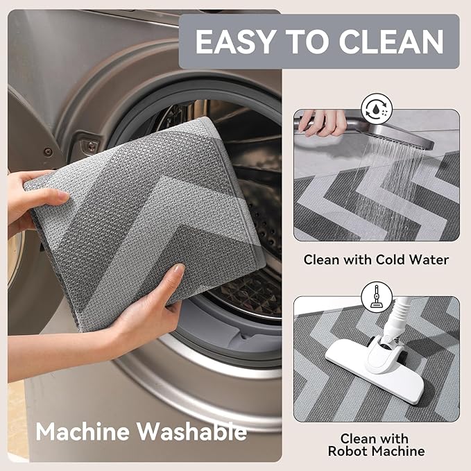 YDKGL Kitchen Runner Rugs Non Slip Washable, Super Absorbent Long Kitchen Mats for Floor, Linen-Look Woven Long Sink Mat Standing Floor Mat, Easy Clean, Gray 17"x59"