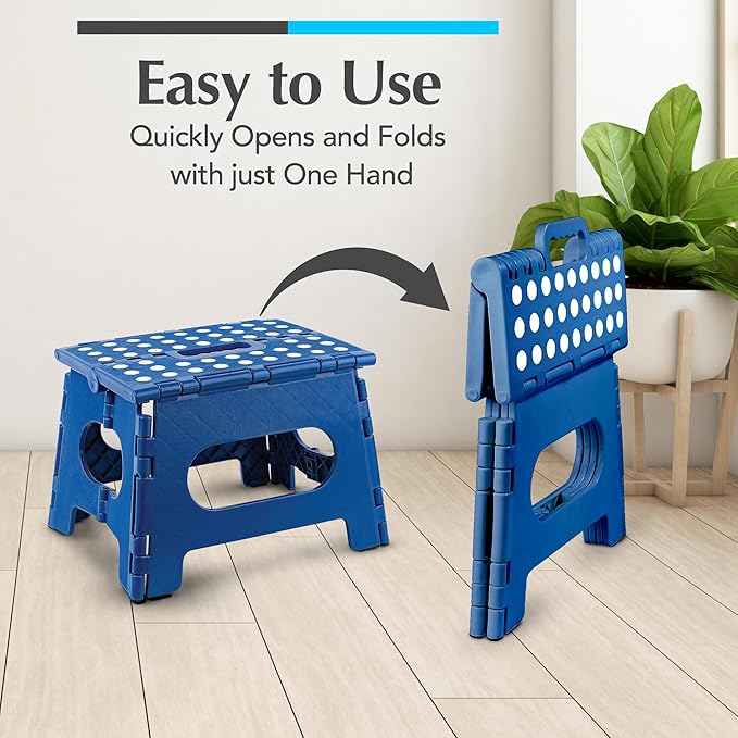 Handy Laundry Folding Lightweight Step Stool - Sturdy Enough to Support Adults - Opens Easy with One Flip - Great for Kitchen, Bathroom or Bedroom (Blue - 9 Inch)