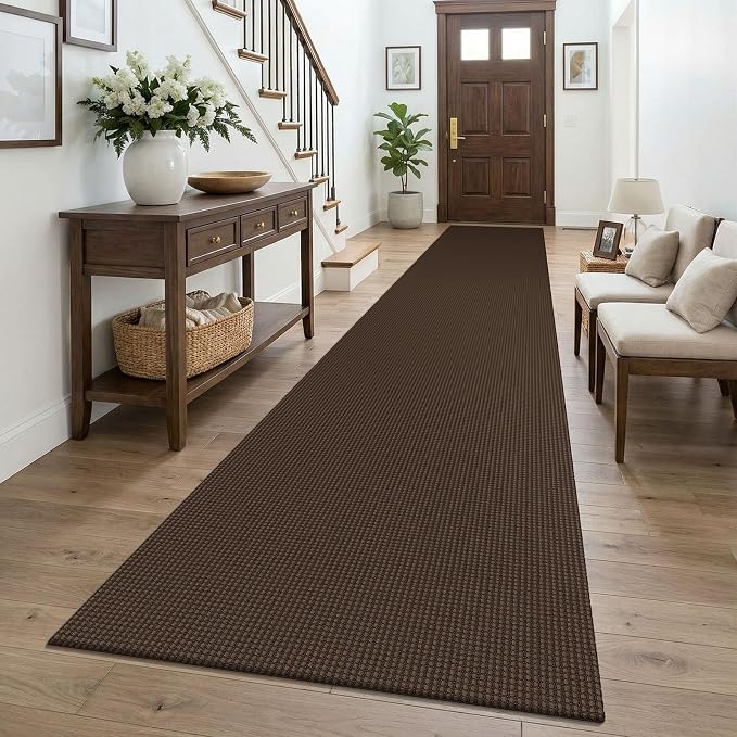 KOZYFLY Braided 2.5'x16' Runners Rugs for Hallway, Extra Long Washable Runner Rug, Woven Non Slip Kitchen Runner, Cotton Entryway Rug, Floor Carpet for Entry, Aisle, Hall, Brown/Dark Brown