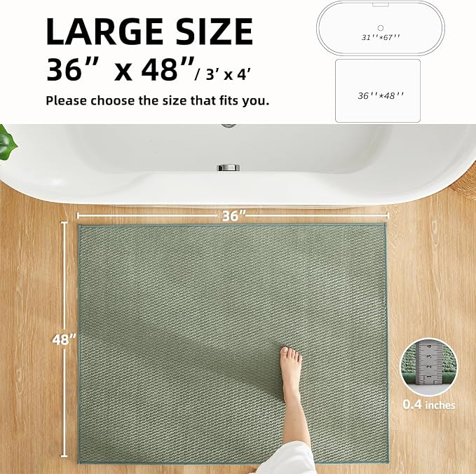 TYUU Large Bathroom Rugs Non Slip Washable Bath Rugs Super Absorbent Bathroom Rug Thin Quick Dry Low Pile Bath Mats, Sage Green 36"x48"