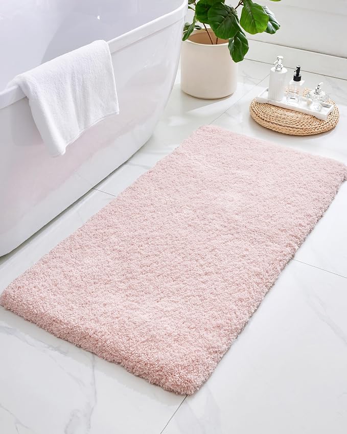 ILANGO Pink Christmas Bathroom Rugs 60" × 24" Non Slip & Super Absorbent Extra Thick Soft, Washable Bath Carpet Runner for Floor, Microfiber Plush Shaggy Bath Mats with Rubber for Bathtub Shower Room