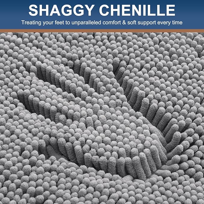 Smiry Luxury Chenille Bathroom Rugs 70x24, Extra Soft and Absorbent Shaggy Bath Mat, Machine Washable, Non-Slip Plush Carpet Runner for Tub, Shower, and Floor, Home Decor Accessories, Grey