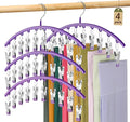 Legging Organizer for Closet, Metal Yoga Pants Hanger w/Rubber Coated 4 Pack w/10 Clips Hold 40 Leggings, Hangers Space Saving Hanging, Closet Organizers and Storage-Purple