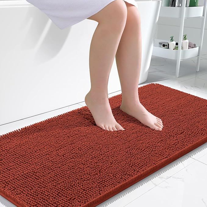OLANLY Large Bathroom Rugs 45x27, Soft Absorbent Chenille Bath Rugs, Rubber Backing Quick Dry, Machine Washable Bath Mats for Bathroom Floor, Tub and Shower, Home Decor Accessories, Rustic Terracotta