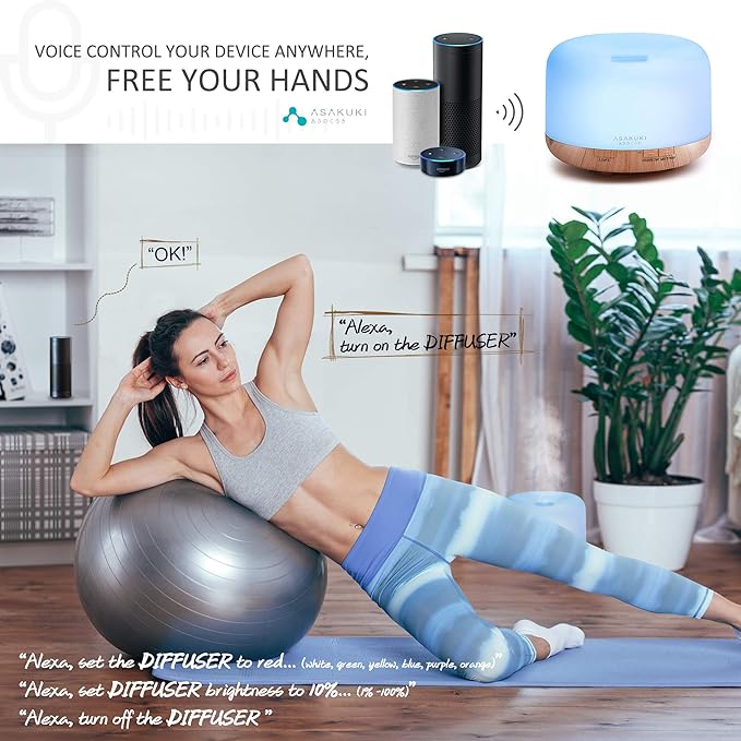 ASAKUKI Smart Wi-Fi Essential Oil Diffuser, App and Voice Control Compatible with Alexa, 500ml Aromatherapy Humidifier for Relaxing Atmosphere in Home Office Bedroom (Light Brown)
