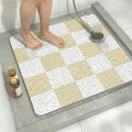 Square Loofah Shower Stall Mat 24"x24", Quick Drying Shower Mats with Drain, PVC Loofah Bath Mat for Wet Room & Bathroom Floor, Soft Textured & Elderly Safe, Washable & Resistant, Beige Checkered