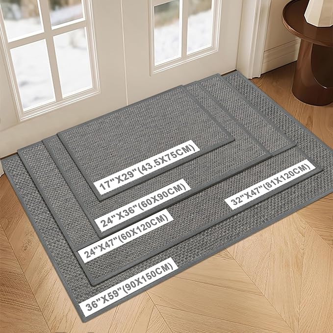 LEKEEPGO Door Mat 32"x47", Non Slip Door Mat Indoor Entrance, Rubber Backing Front Indoor Door mats Washable Absorbent Low-Profile Entryway Entry Resist Dirt Inside Door Mats, Light Grey