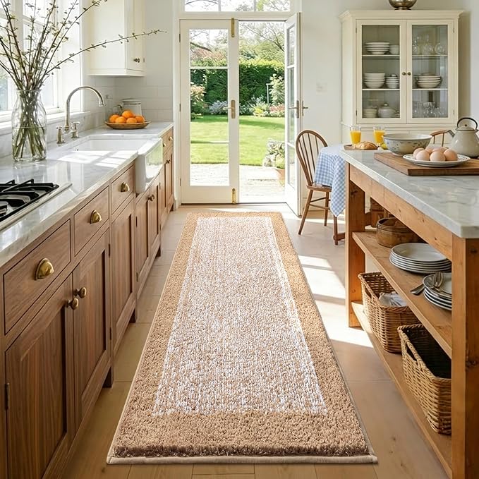60x24 Long Bathroom Rugs Washable Non Slip, Beige Bath Mat for Bathroom Floor Tub, Soft Absorbent Quick Dry Mats for Shower,Bathtub,Home Decor
